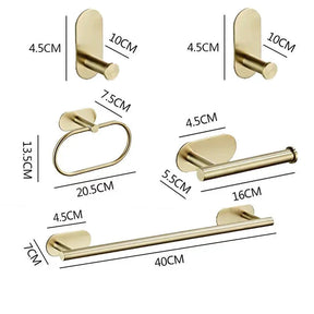 Conjunto Elegante de 5x Acessórios para Banheiro em Dourado - Sem Perfuração, Aço inoxidável