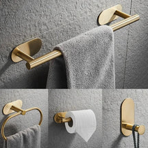 Conjunto Elegante de 5x Acessórios para Banheiro em Dourado - Sem Perfuração, Aço inoxidável